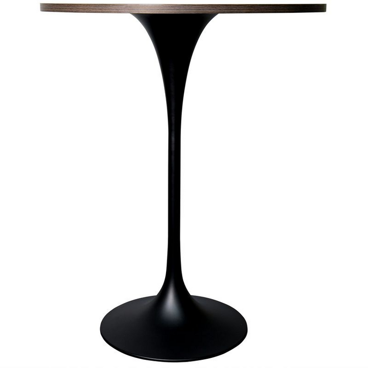 LeisureMod Verve Collection Modern Bar Height Table Black Base with 27" Round Dark Walnut MDF Top Side View.