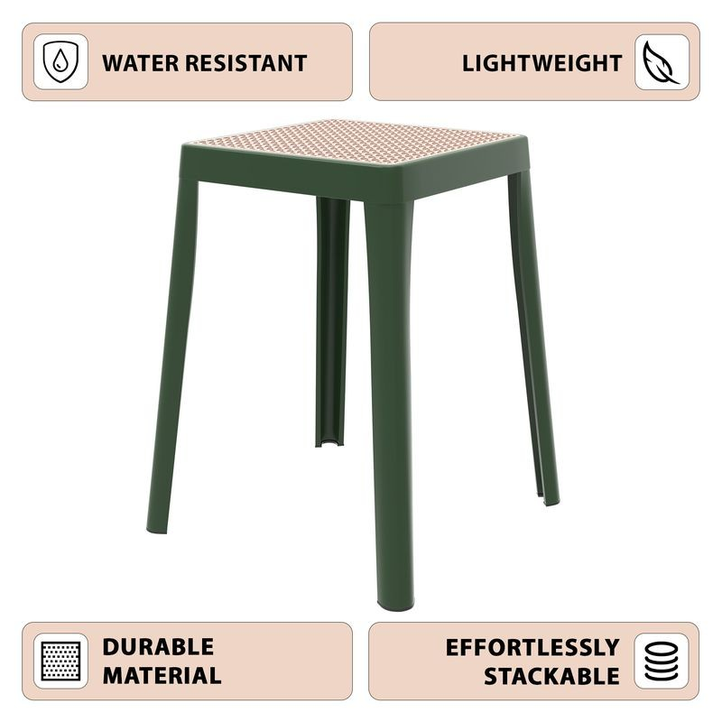 LeisureMod Tresse Series Stackable Poly Stool with Wicker Top 12 in Green Description.