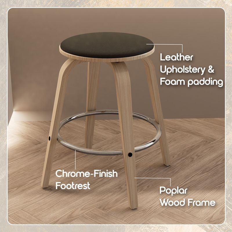 LeisureMod Wooden Counter Stool Pelya Collection Modern Style Washed Walnut Color in Black Description.
