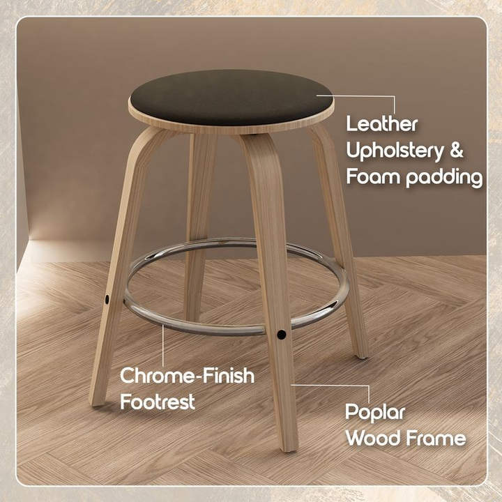 LeisureMod Wooden Counter Stool Pelya Collection Modern Style Washed Walnut Color in Black Description.