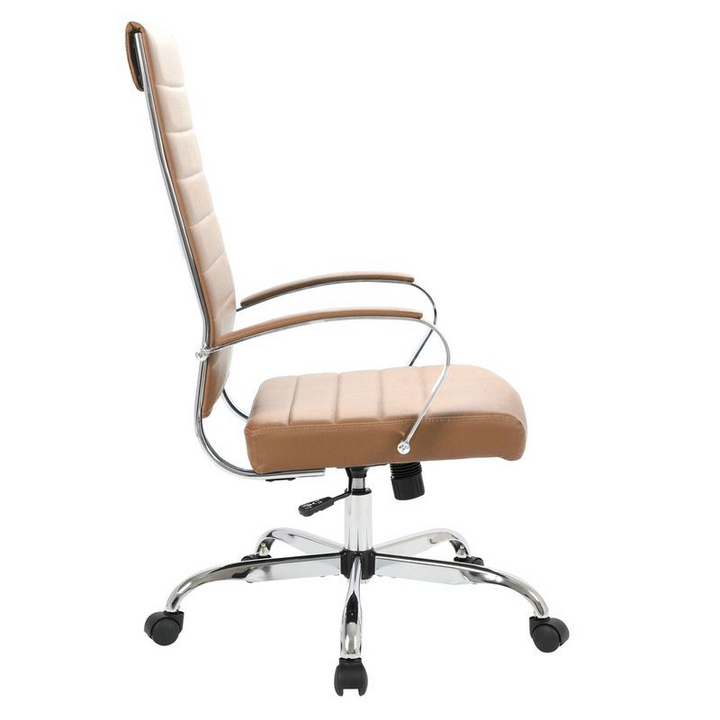 LeisureMod Benmar High-Back Leather Office Chair Brown Side View.