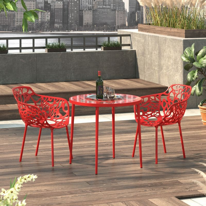 LeisureMod Modern Devon Aluminum Armchair, Set of 2 Red