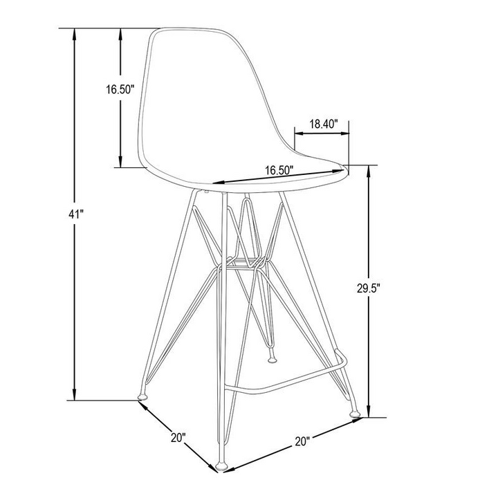 LeisureMod Cresco Modern Acrylic Barstool with Chrome Base and Footrest in Transparent Blue Dimensions.
