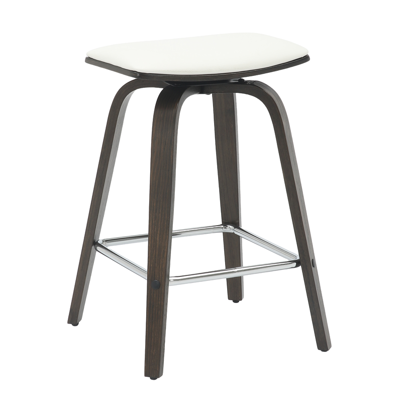 LeisureMod Wooden Counter Stool Square Seat Pelya Collection Modern Style Dark Walnut Color in White