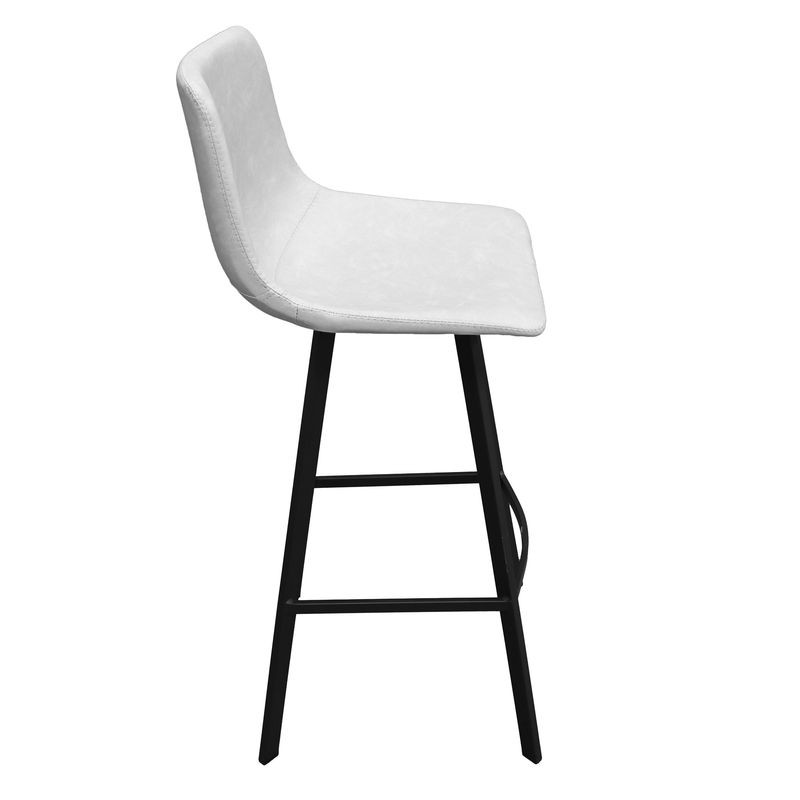 LeisureMod Elland Modern Upholstered Leather Bar Stool with Iron Legs and Footrest Side View.