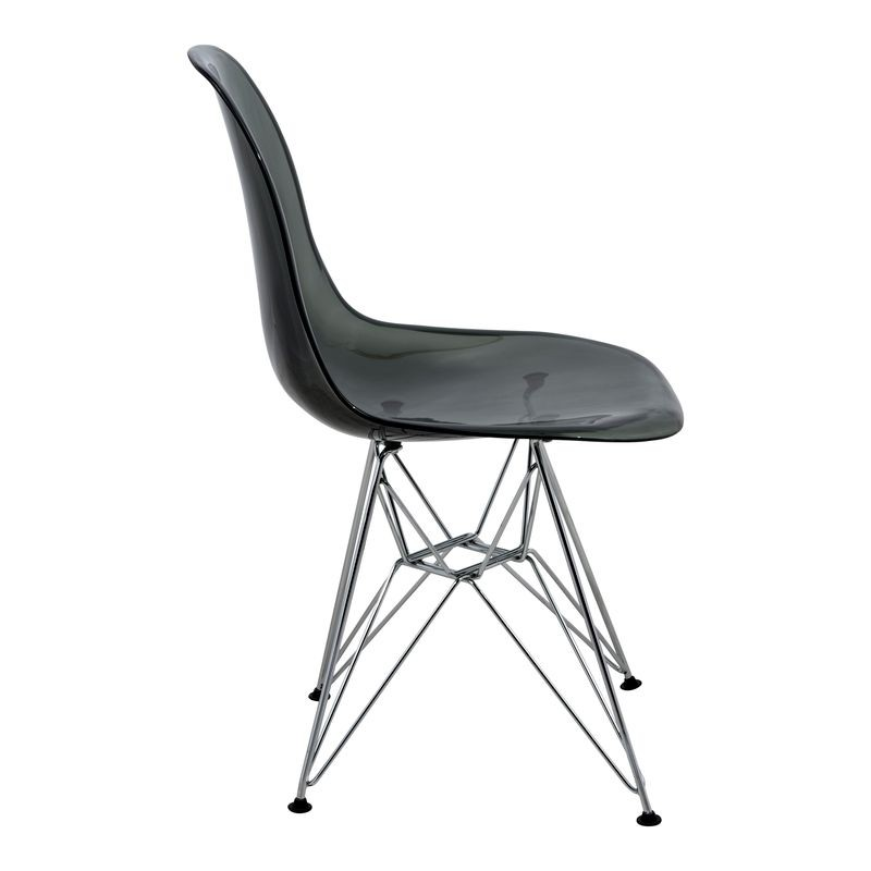 LeisureMod Cresco Molded Eiffel Side Chair Transparent Black Side View.