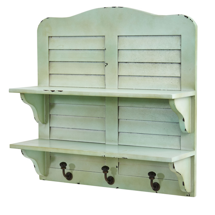 20’’ Vintage Window Shutter Shelving with Hooks Wall Decor