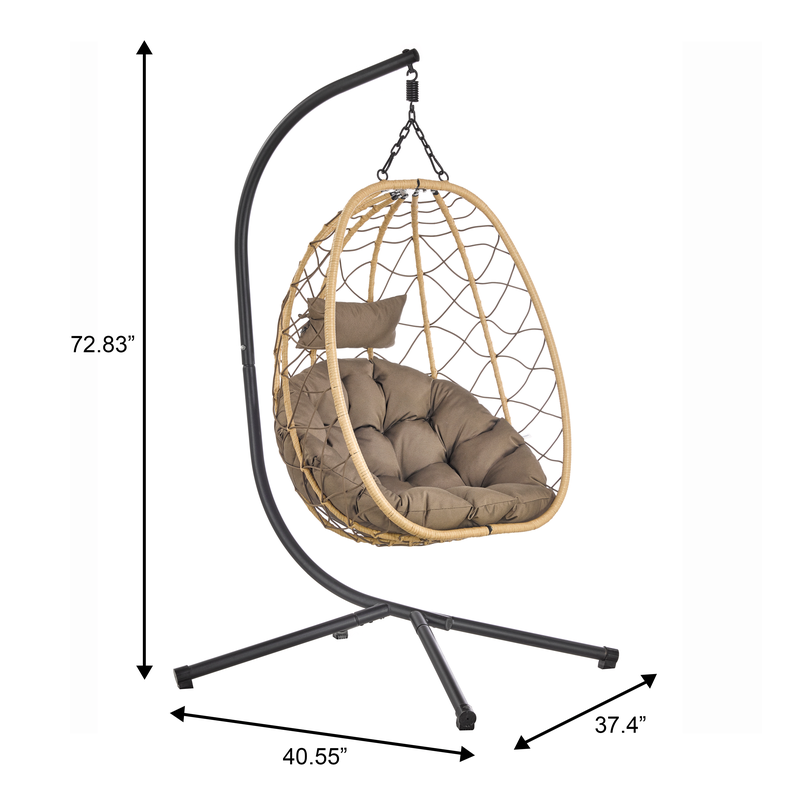 Leisuremod Summit Series Outdoor Egg Swing Chair in Brown with Brown Cushions Dimensions.