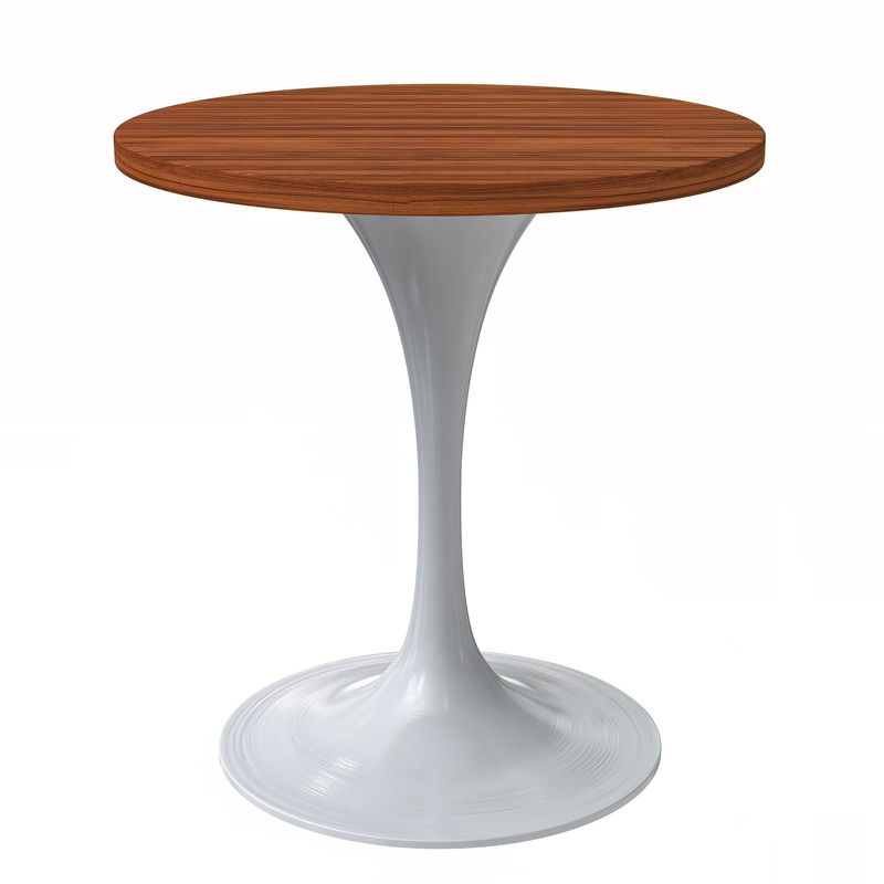 LeisureMod Verve Collection 27 Round Dining Table, White Base with Cognac Brown MDF Top