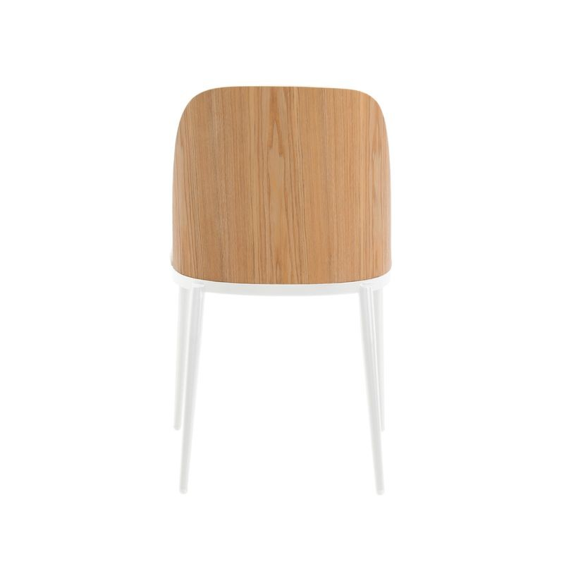 LeisureMod Tule Mid-Century Modern Dining Side Chair with Velvet Seat and White Powder-Coated Steel Frame Natural Wood/Beige Back Photo.