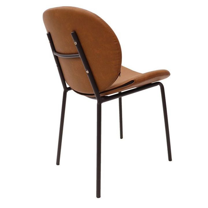 LeisureMod Servos Modern Dining Side Chair with Upholstered Faux Leather Seat and Powder Coated Iron Frame for Kitchen and Dining Room Dark Brown Back Angle.