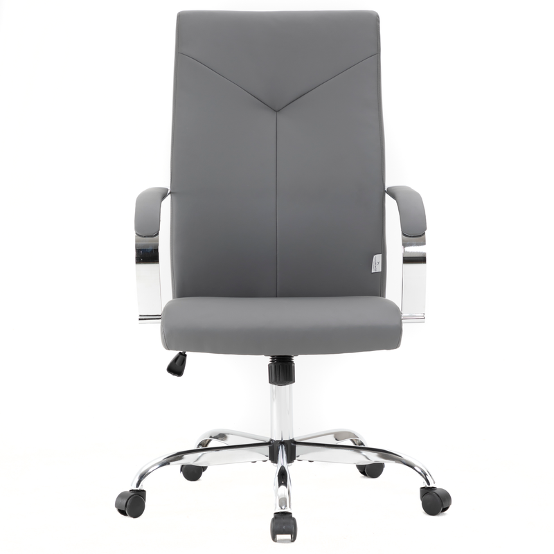 LeisureMod Sonora Modern High-Back Leather Office Chair Grey Front View.