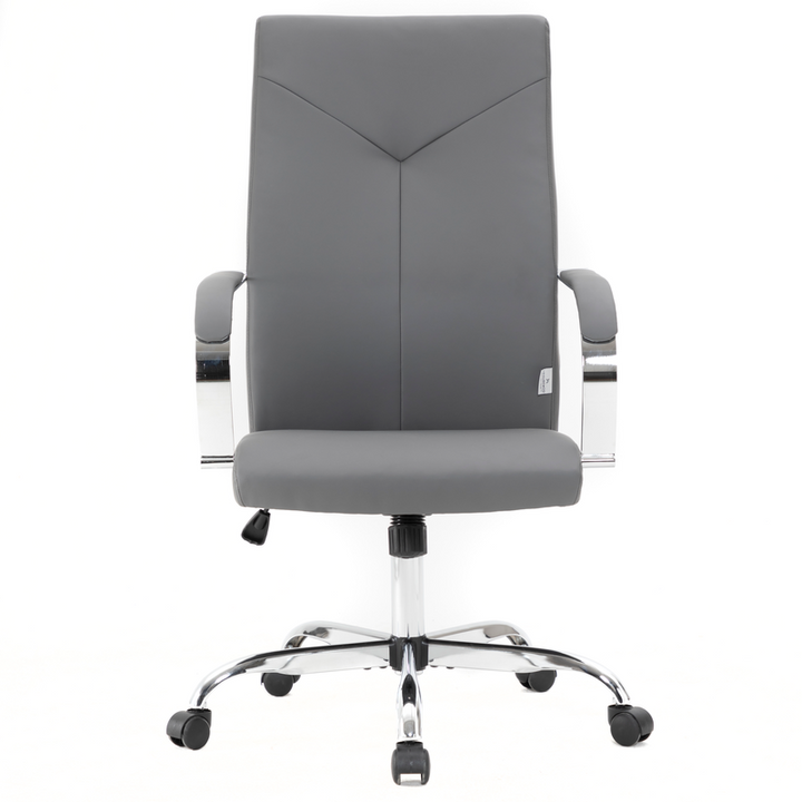 LeisureMod Sonora Modern High-Back Leather Office Chair Grey Front View.