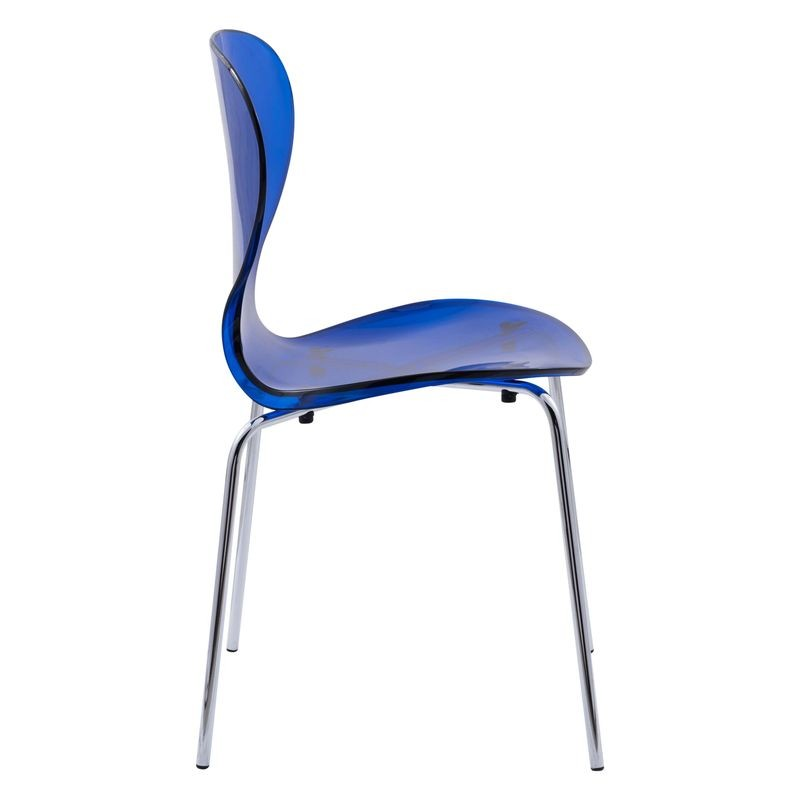 LeisureMod Modern Oyster Transparent Side Chair Blue Side View.