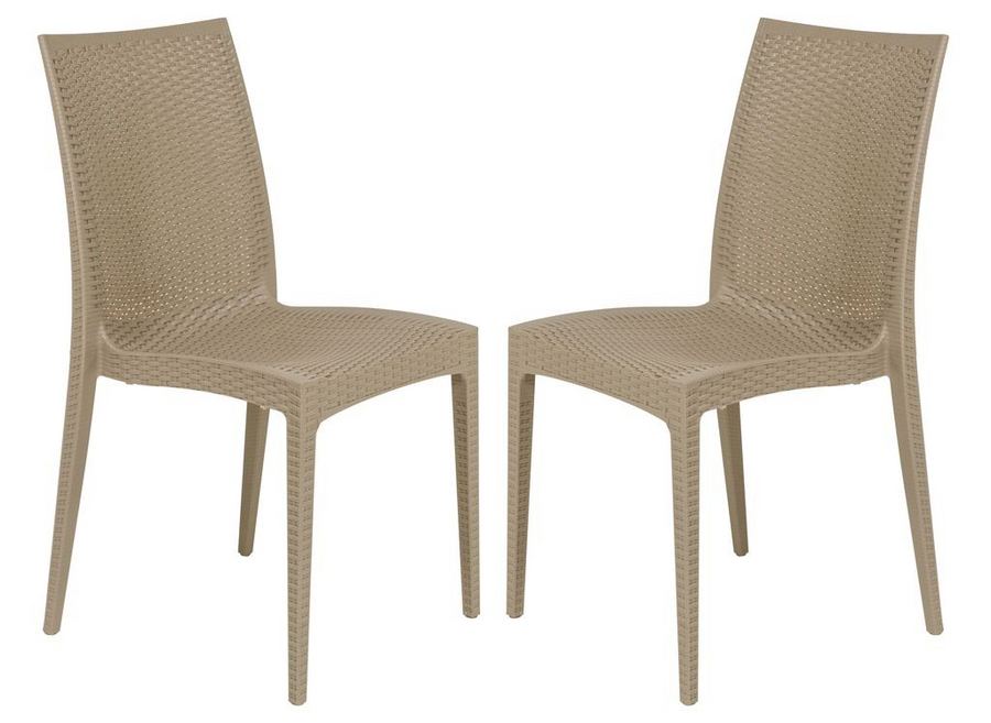 Leisuremod Weave Mace Indoor Outdoor Patio Chair, Set of 2, Taupe Together.