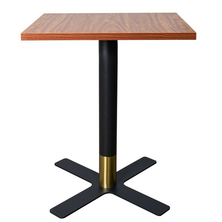 LeisureMod Vail Collection Dining Table Black/Gold X Base With 24" Square Cognac Brown MDF Top