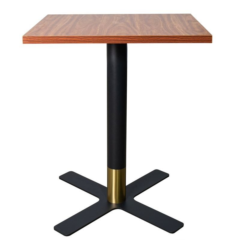 LeisureMod Vail Collection Dining Table Black/Gold X Base With 24" Square Cognac Brown MDF Top