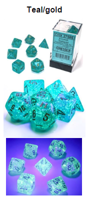 Borealis Teal/gold 7-Dice / 16mm / 12mm / 30mm Luminary