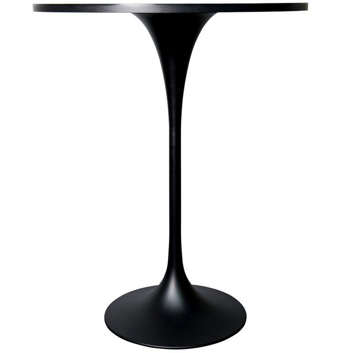 LeisureMod Verve Collection Modern Bar Height Table Black Base with 27" Round Black Marbleized MDF Top Side View.