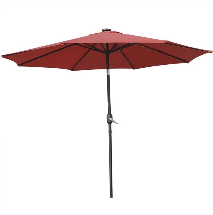 LeisureMod Sierra Outdoor Patio Umbrella with Base in Red