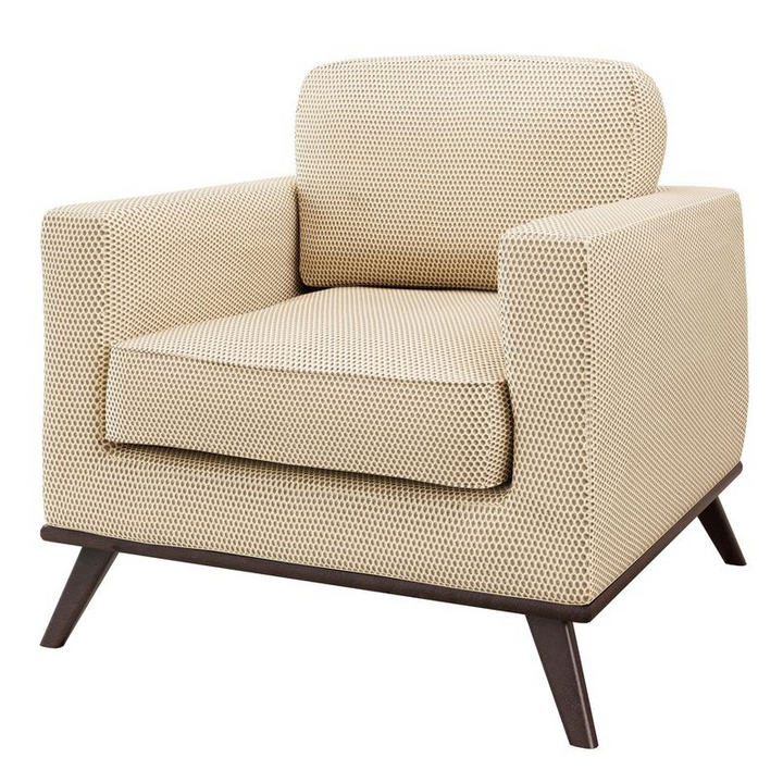 LeisureMod Chester Modern Faux Leather Accent Armchair in Beige Mesh Angled View.