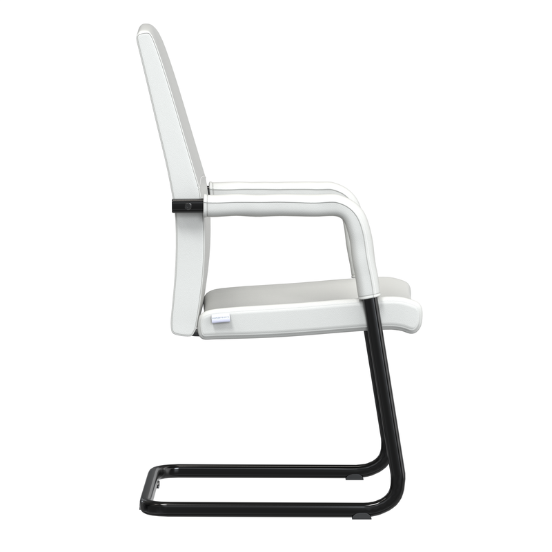 LeisureMod Evander Office Guest Chair in White Leather Side View.
