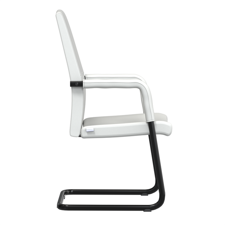 LeisureMod Evander Office Guest Chair in White Leather Side View.