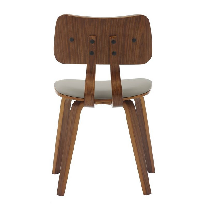 Modern Wooden Dining Chair with Walnut Color Frame in Light Grey in the Clivo Collection Back Photo.