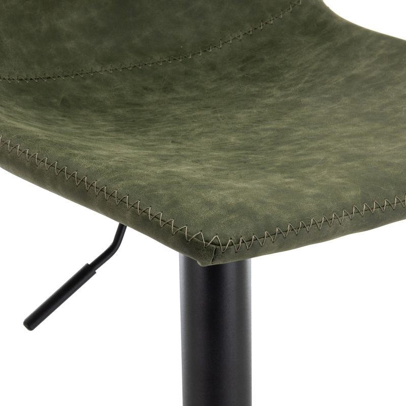 LeisureMod Tilbury Modern Adjustable Bar Stool with Footrest and 360-Degree Swivel in Olive Green Closeup.