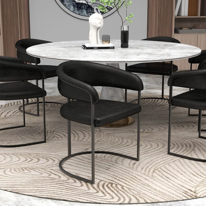 LeisureMod Aero Collection Modern Dining Chair in Charcoal at Table.