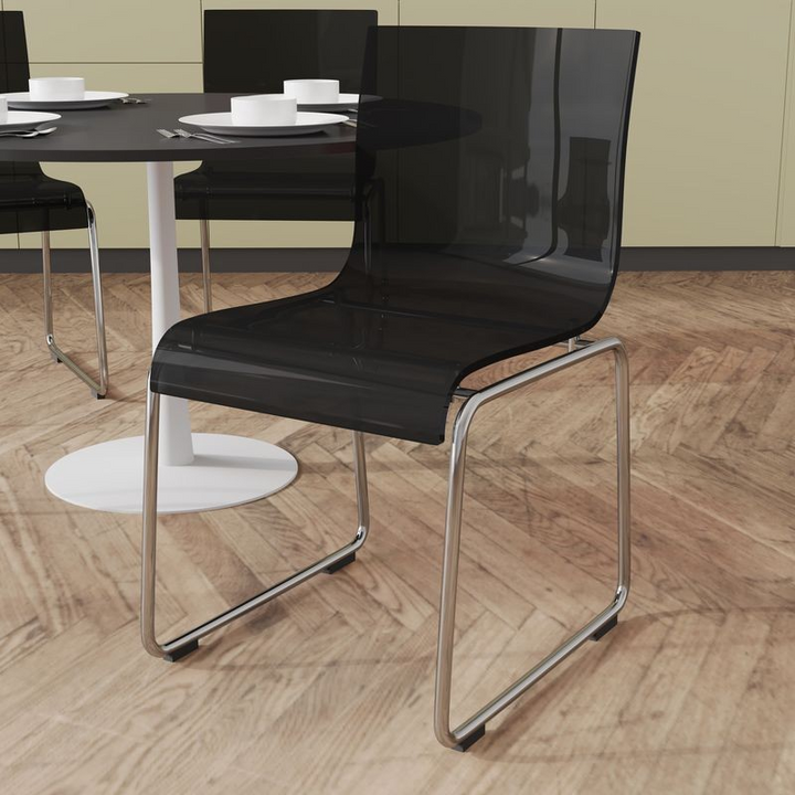 LeisureMod Lima Modern Acrylic Chair Transparent Black with Background.