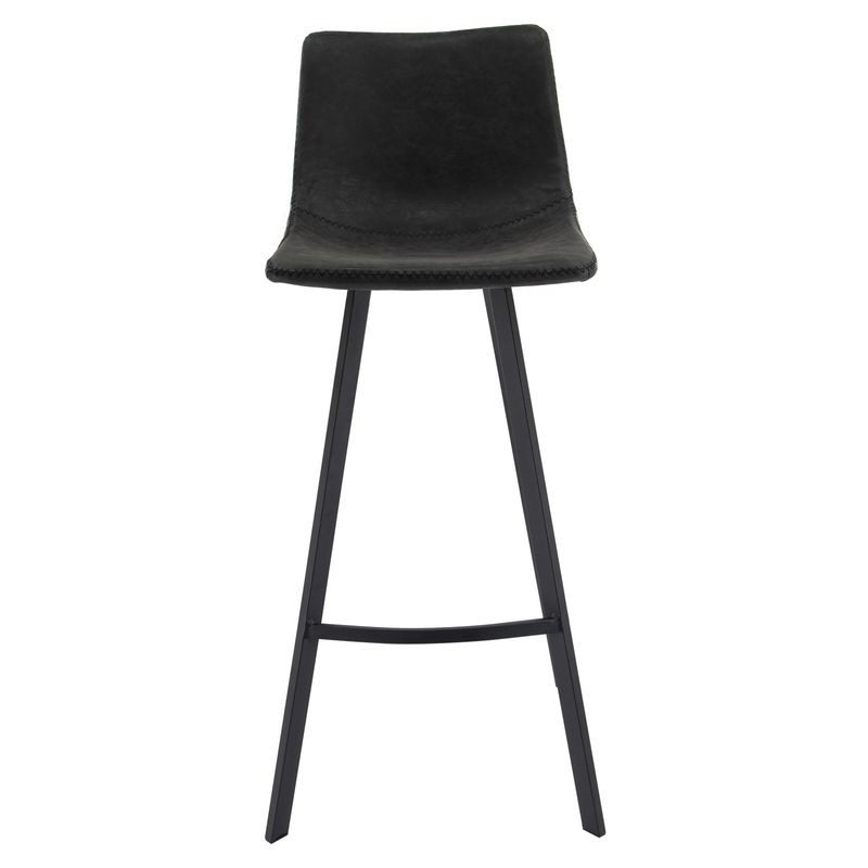 LeisureMod Elland Modern Upholstered Leather Bar Stool with Iron Legs and Footrest Front View.