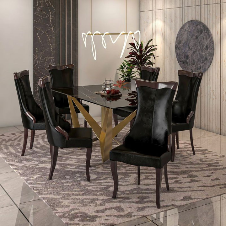 LeisureMod Novara Collection Modern Wooden Dining Chair in Black at Table.