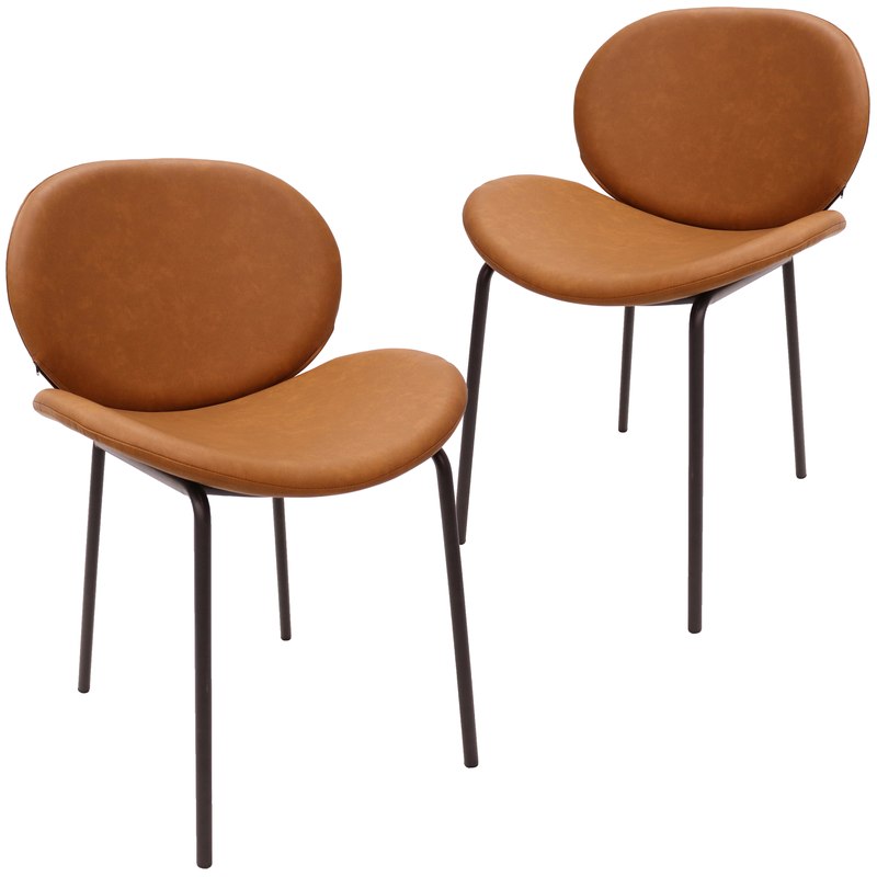 LeisureMod Servos Modern Dining Side Chair with Upholstered Faux Leather Seat and Powder Coated Iron Frame for Kitchen and Dining Room Set of 2 Dark Brown