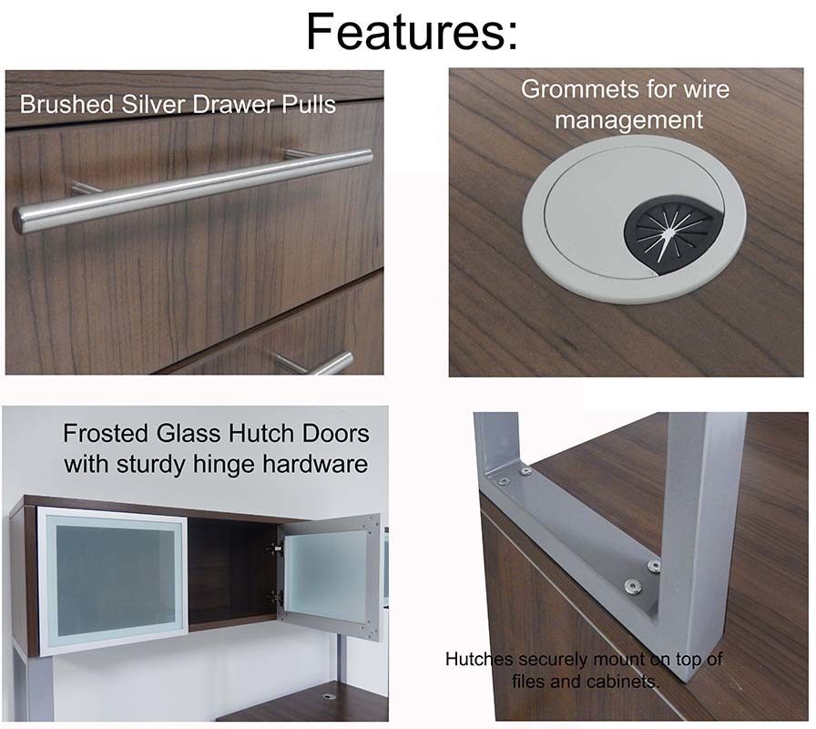 TrendSpaces Layered L-Desk Features, Frosted Hutch is Optional with Additional Purchase