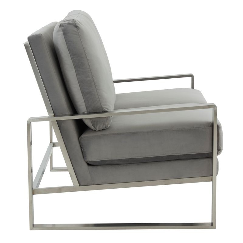 Leisuremod Jefferson Contemporary Modern Velvet Loveseat with Silver Frame Light Grey Side View.