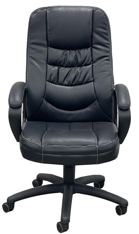 Tufted Black Leather High Back Swivel Chair Front