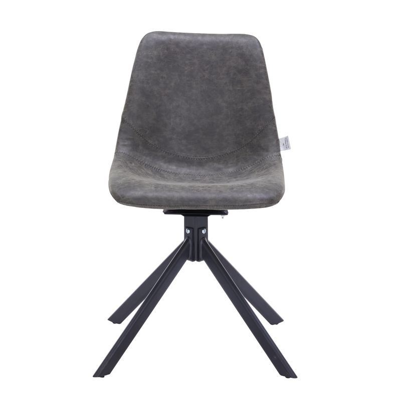 LeisureMod Markley Modern Leather Swivel Dining Chair with Metal Legs in Grey Front View.