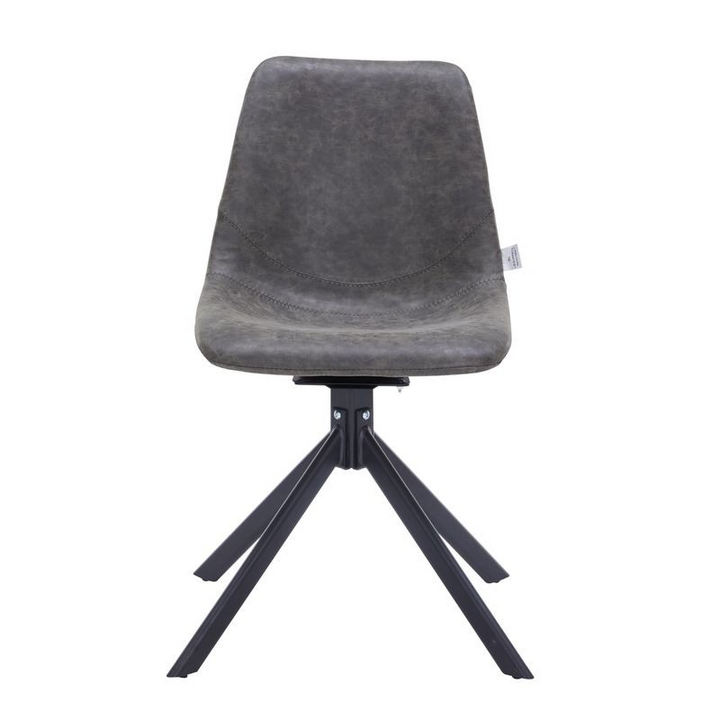 LeisureMod Markley Modern Leather Swivel Dining Chair with Metal Legs in Grey Front View.