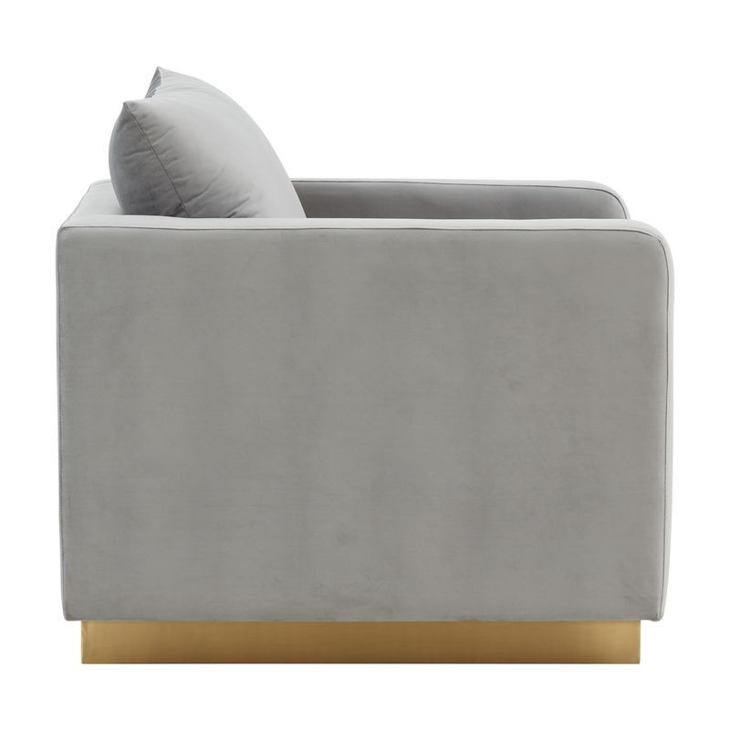 LeisureMod Nervo Velvet Accent Armchair with Gold Frame Light Grey Side View