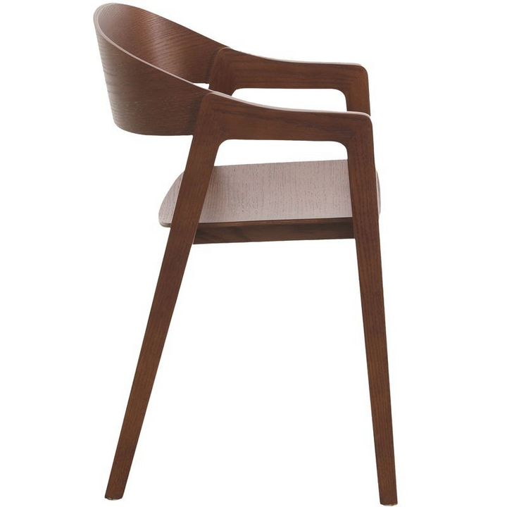 LeisureMod Rivo Collection Elegant Dining Chair in Dark Walnut Color Wood Side View.