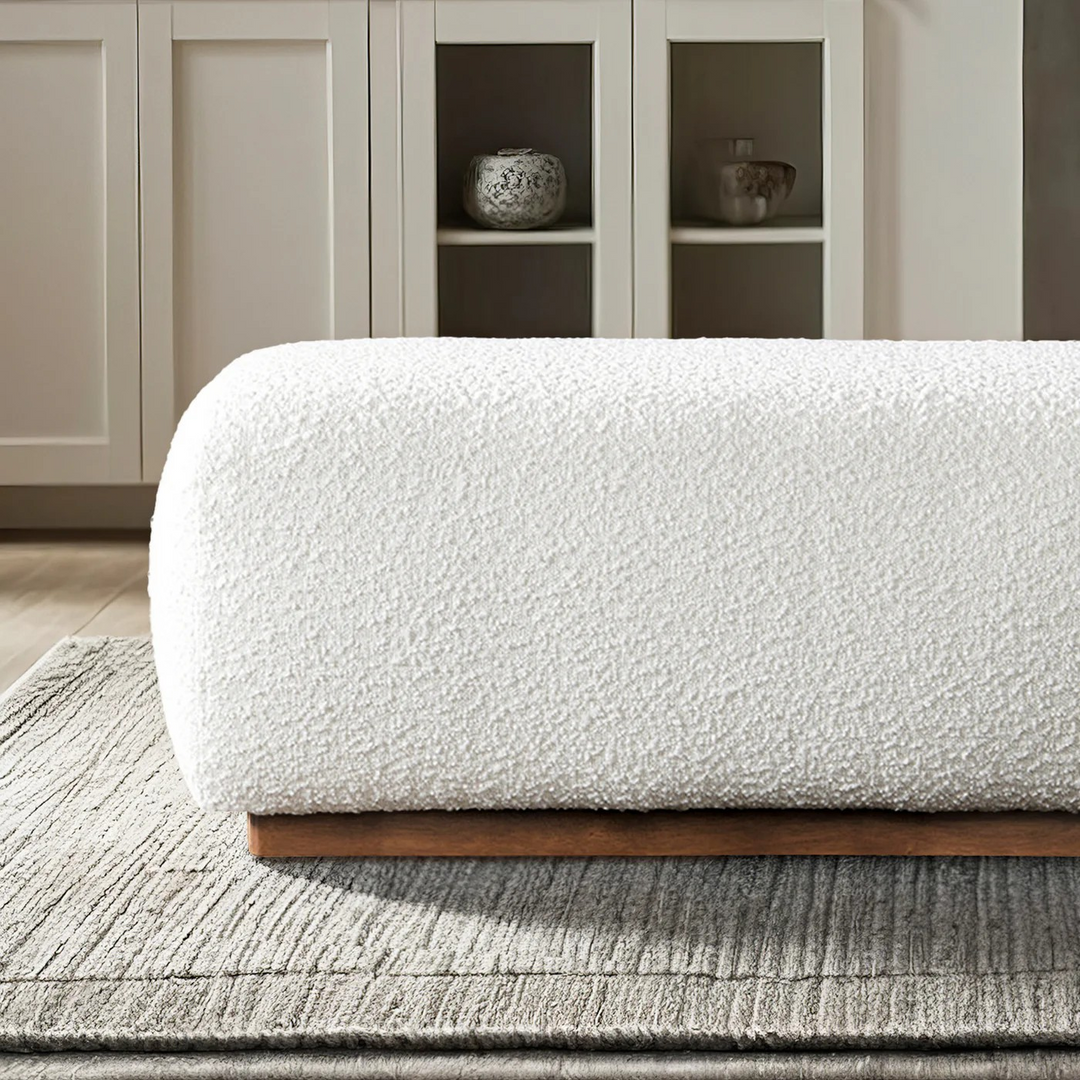Kelvin Ivory Boucle Bench Closeup.
