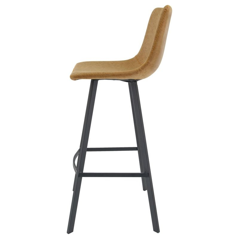 LeisureMod Elland Modern Upholstered Leather Bar Stool with Iron Legs and Footrest Side View.