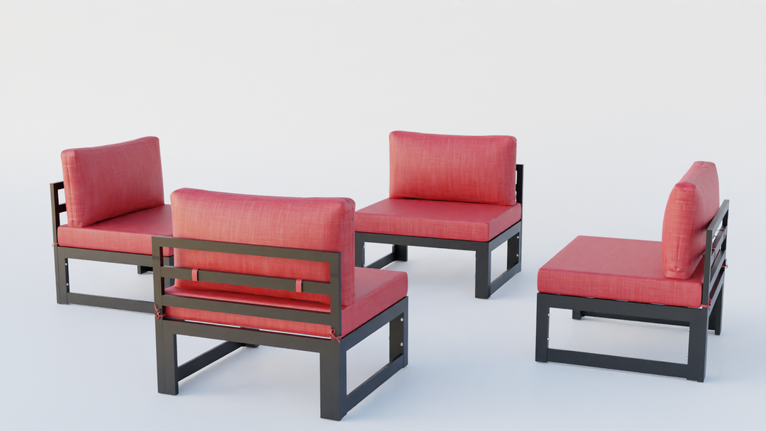 LeisureMod Chelsea 4-Piece Middle Patio Chairs Black Aluminum with Cushions Red Picture.