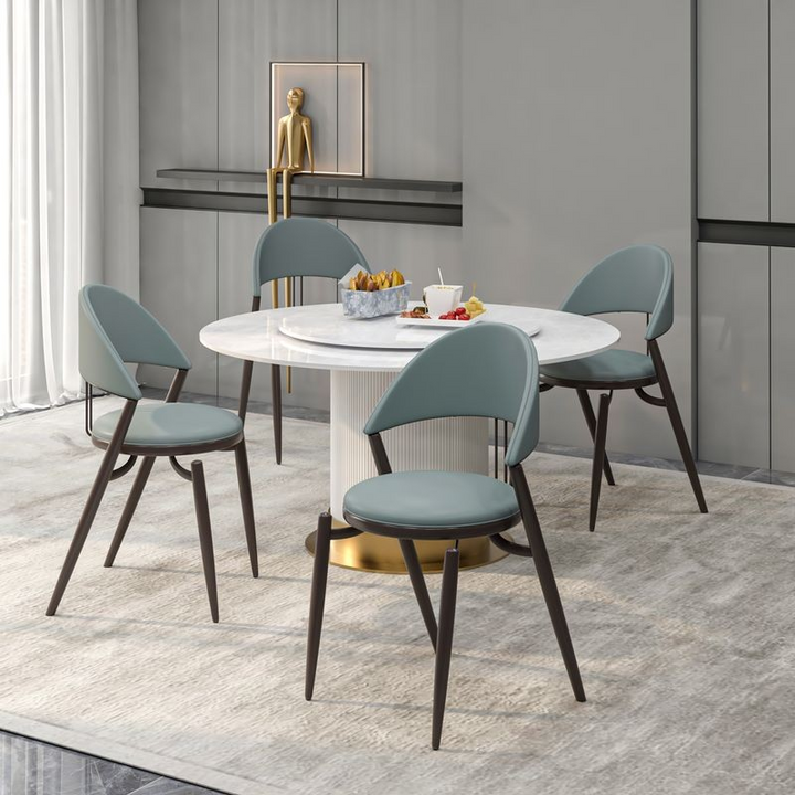 LeisureMod Venice Collection Modern Dining Chair In Light Grey at Table.