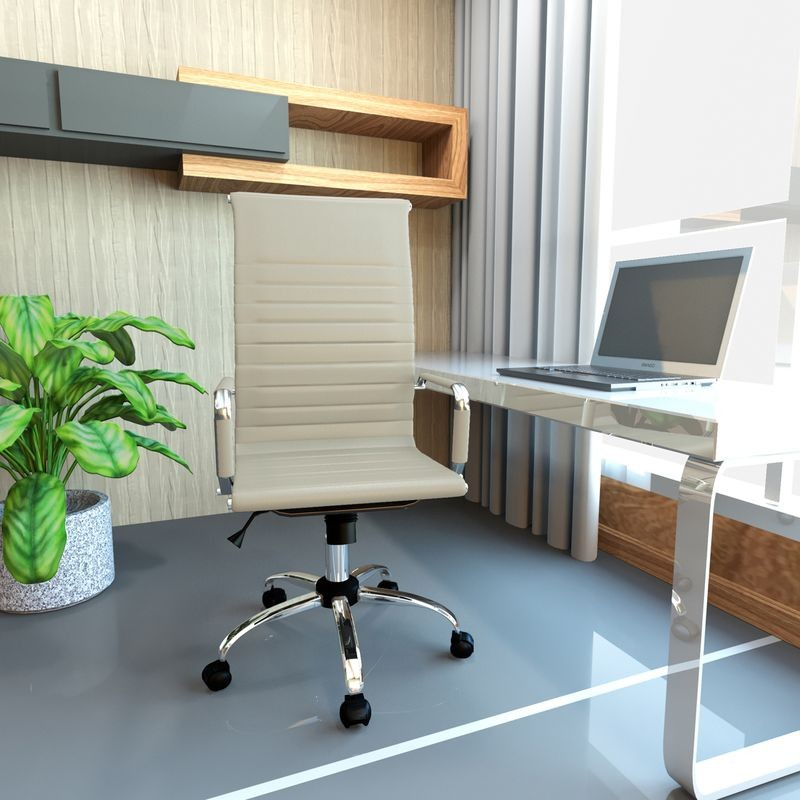 LeisureMod Harris High-Back Office Chair with Swivel Tan with Background.