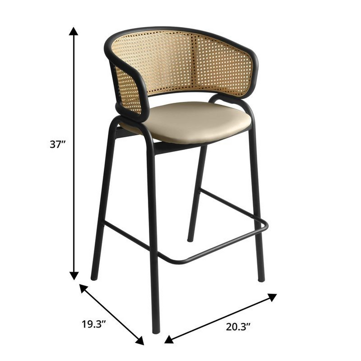 Bar stool with dimensions labeled on a white background.