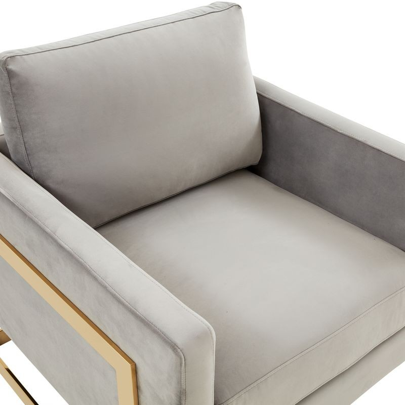 Lincoln Velvet Accent Armchair with Gold Frame Light Grey Photo