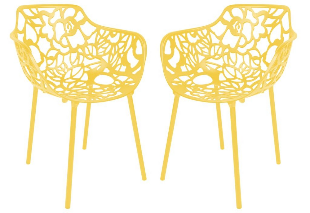 LeisureMod Modern Devon Aluminum Armchair, Set of 2 Yellow Together.