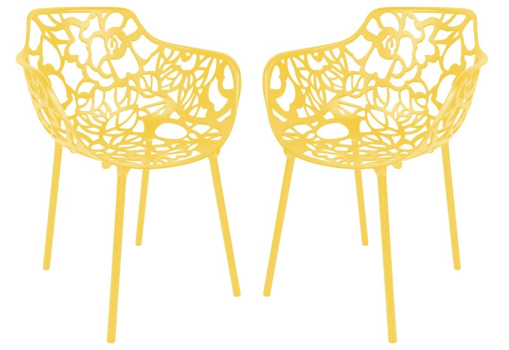 LeisureMod Modern Devon Aluminum Armchair, Set of 2 Yellow Together.